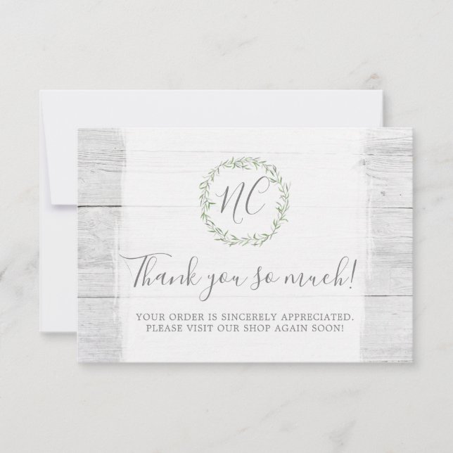 Rustic Wood & Botanical Leaf Branches Thank You Card (Front)