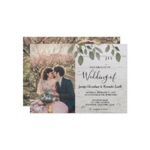 Rustic wood botanical monogrammed photo Wedding Invitation