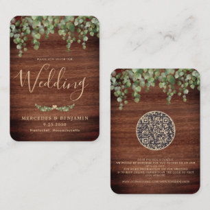 Rustic Wood Botanical QR Code Wedding Invitation