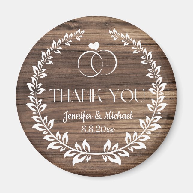 rustic wood botanical stylish thank you wedding magnet (Front)