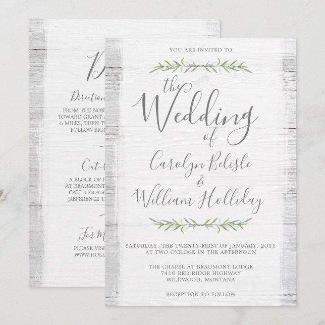 Rustic Wood Botanical Wedding + Details Invitation (Front/Back)
