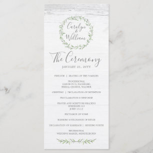 Rustic Wood & Botanical Wreath Wedding Program