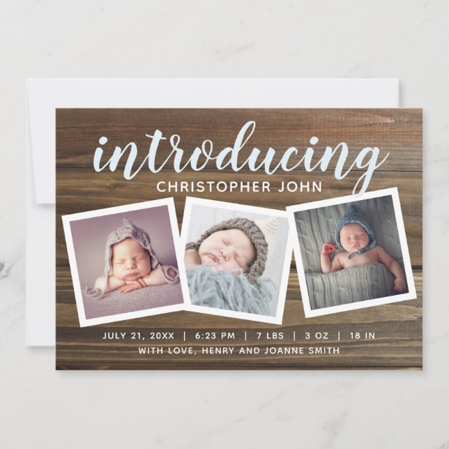 Rustic Wood Boys Birth Announcement Snapshot Photo (Front)