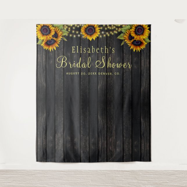 Rustic wood bridal shower photo booth backdrop tapestry (Front)