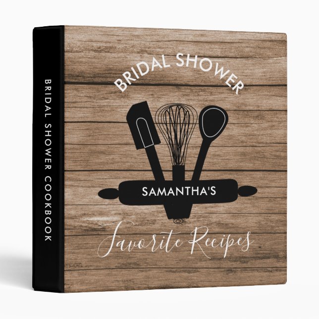 Rustic Wood Bridal Shower Recipe Cookbook Binder (Front/Spine)