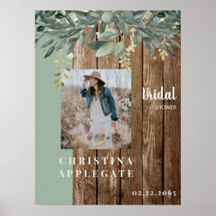 Rustic Wood Bride Photo Sage Bridal Shower  Poster