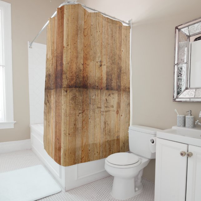 Rustic Wood Brown Beige Shower Curtain (In Situ)