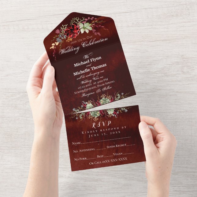 Rustic Wood Brown Wedding All In One Invitation (Tearaway)