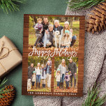 Rustic Wood Brush Script Family 3 Photo Holidays Postcard<br><div class="desc">Rustic Wood Brush Script Family 3 Photo Happy Holidays Postcard</div>