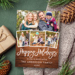Rustic Wood Brush Script Happy Holidays 4 Photo Postcard<br><div class="desc">Rustic Wood Brush Script Happy Holidays Postcard -  4 Photos</div>
