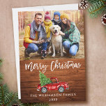 Rustic Wood Brush Script Vintage Truck Christmas Holiday Card<br><div class="desc">Rustic Wood Brush Script Watercolor Vintage Red Truck with Christmas Tree Card</div>
