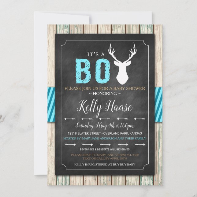 Rustic Wood Buck Boy Baby Shower Invitation (Front)