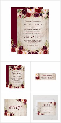 Rustic Wood Burgundy Floral Invitation Suite