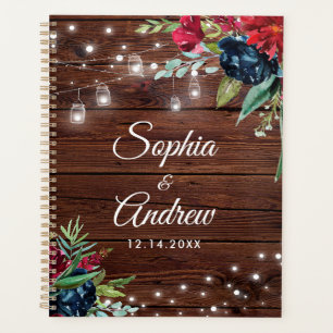 Rustic Wood Burgundy Floral Lights Wedding Planner