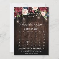 Rustic Wood Burgundy Floral Mason Jar Calendar