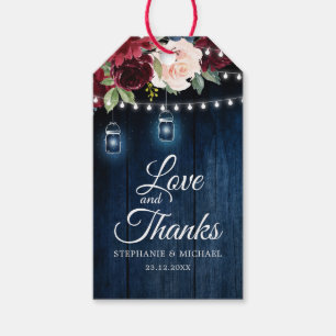 Rustic Wood Burgundy Floral Mason Jar Wedding Gift Tags