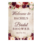 Rustic Wood Burgundy Red Floral Bridal Shower Sign