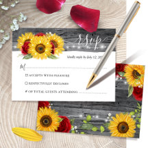 Rustic Wood Burgundy Red Rose Sunflower Wedding