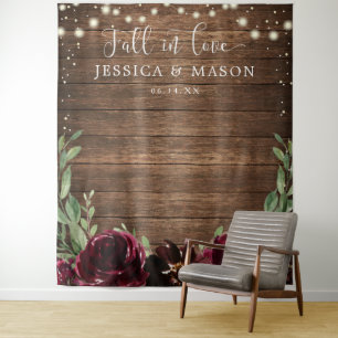 Rustic Wood Burgundy Wall Photo Backdrop Tapestry
