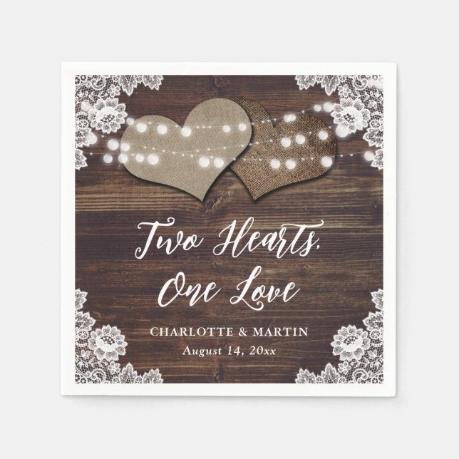 Rustic Wood Burlap and Lace Paper Napkins (Front)