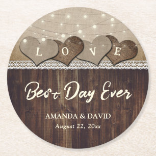 Rustic Wood Burlap and Lace Wedding Coasters