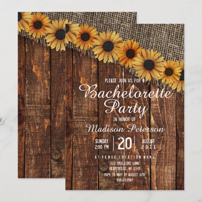 Rustic Wood & Burlap Bachelorette Party Invitation (Front/Back)