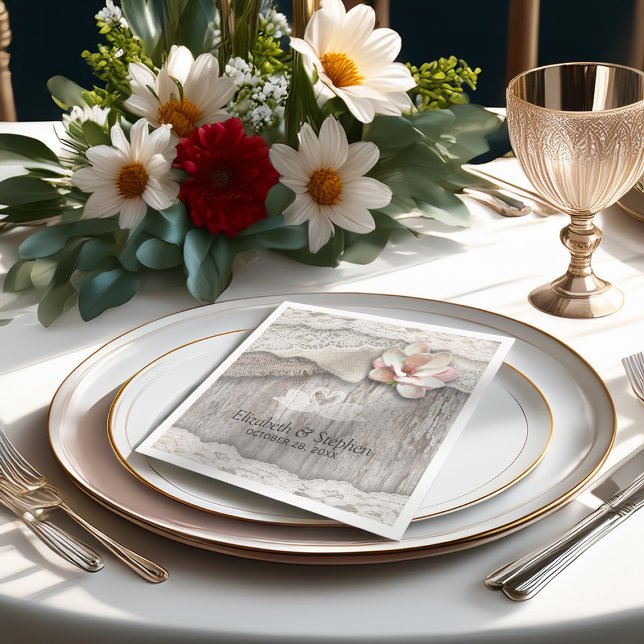 Rustic Wood Burlap Lace Floral Barn Wedding Shower Napkin (Creator Uploaded)