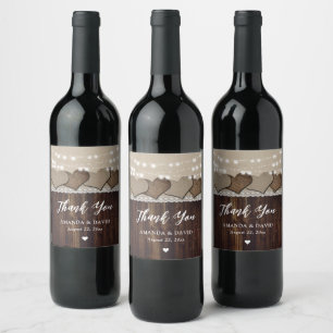 Rustic Wood Burlap Lace Wedding Wine Bottle Labels
