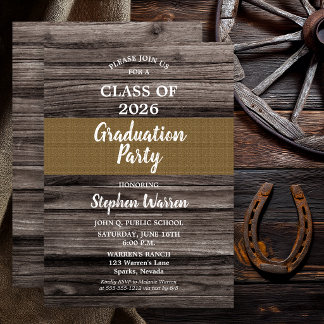 Rustic Wood Burlap Non Photo Graduation Party  Invitation