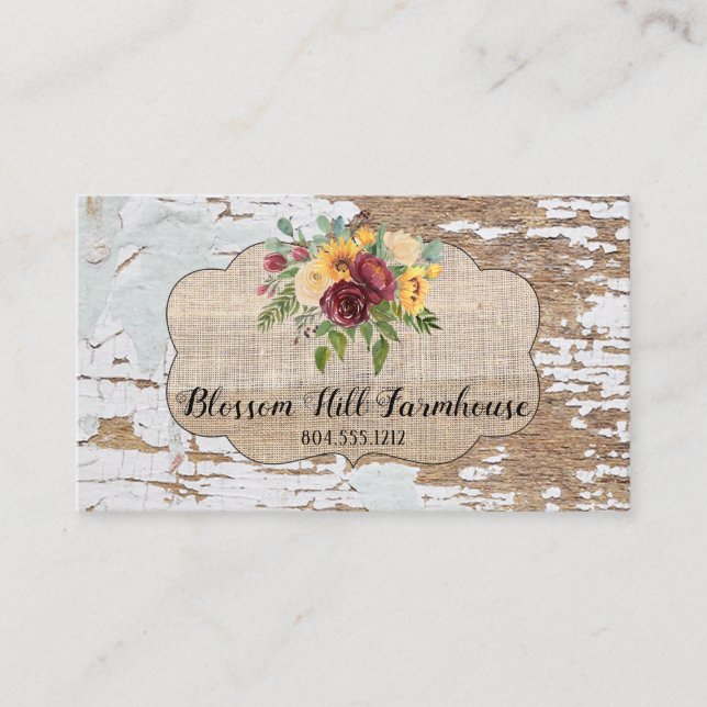 Rustic Wood Burlap Shabby Distressed Business Card (Front)