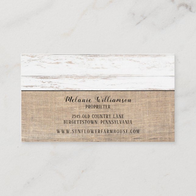 Rustic Wood Burlap Shabby Distressed Business Card (Back)