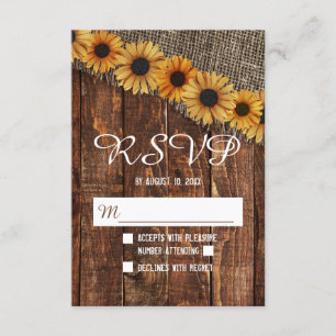 Rustic Wood Burlap Sunflower Country Wedding RSVP