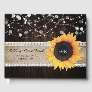 Rustic Wood Burlap Sunflower Wedding Guest Book