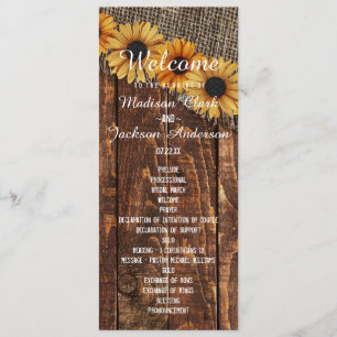 Rustic Wood & Burlap Sunflower Wedding Program