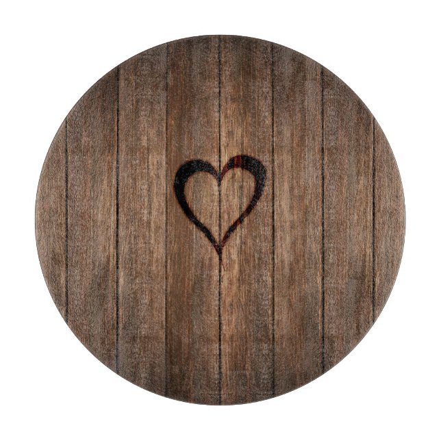 Rustic Wood Burned Heart Print Cutting Board (Front)