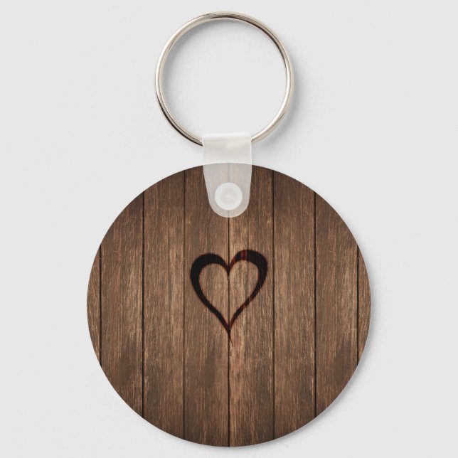 Rustic Wood Burned Heart Print Keychain (Front)