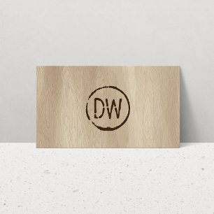 Rustic Wood-Burned Stamped Monogram for Catering Business Card