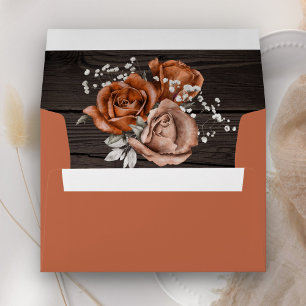 Rustic Wood Burnt Orange Rose Terracotta Envelope