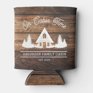 Rustic Wood Cabin Lodge Personalized Can Cooler