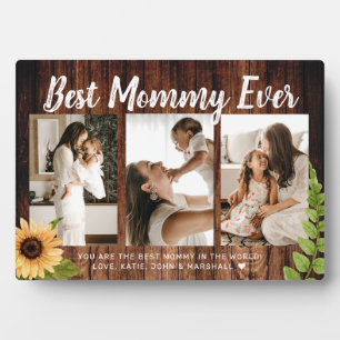 Rustic Wood Calligraphy 3 Photo Best Mommy Ever Plaque