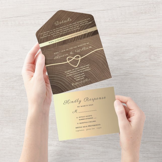 Rustic Wood Calligraphy Wedding All In One Invitat All In One Invitation (Tearaway)