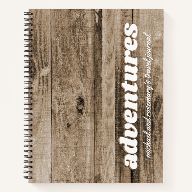 Rustic Wood Camping Adventure Personalized Travel Notebook (Front)