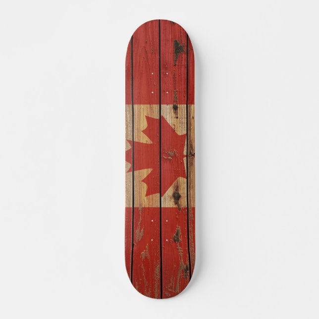 Rustic Wood Canada Flag Skateboard (Front)