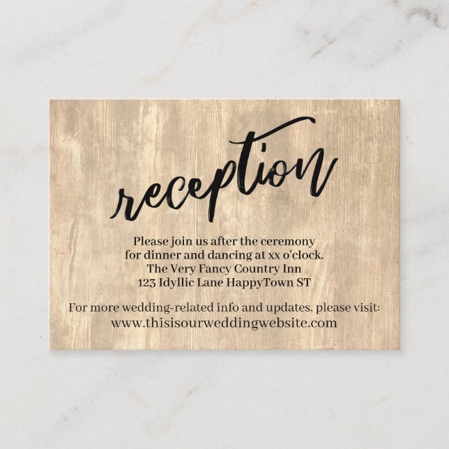 Rustic Wood & Casual Handwriting Wedding Reception Enclosure Card (Front)