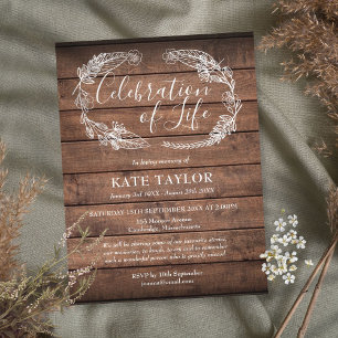 Rustic Wood Celebration of Life Funeral Announcement Postcard