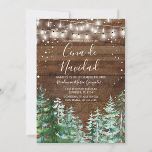 Rustic Wood Cena De Navidad Pine Trees Christmas Invitation