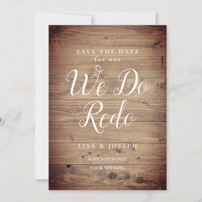 Rustic Wood Change the Date Postponed Script Save The Date (Front)