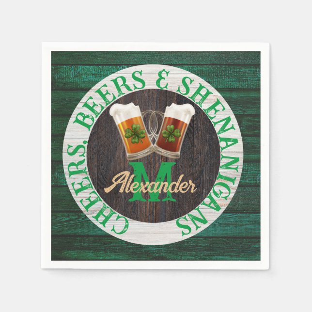  Rustic Wood Cheers Beers Shenanigans  Napkin (Front)