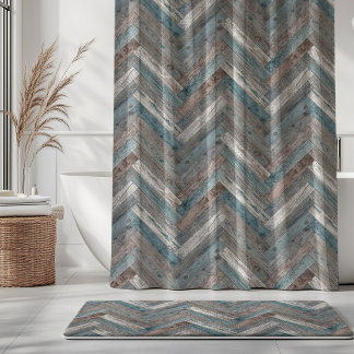 Rustic Wood Chevron Aqua Blue Beige Grey