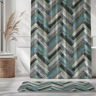 Rustic Wood Chevron Green Grey Blue